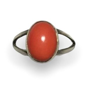 Vintage Silver Ring Coral Cabochon Mexico Stamped 892 Size 5.25 Orange Red Stone